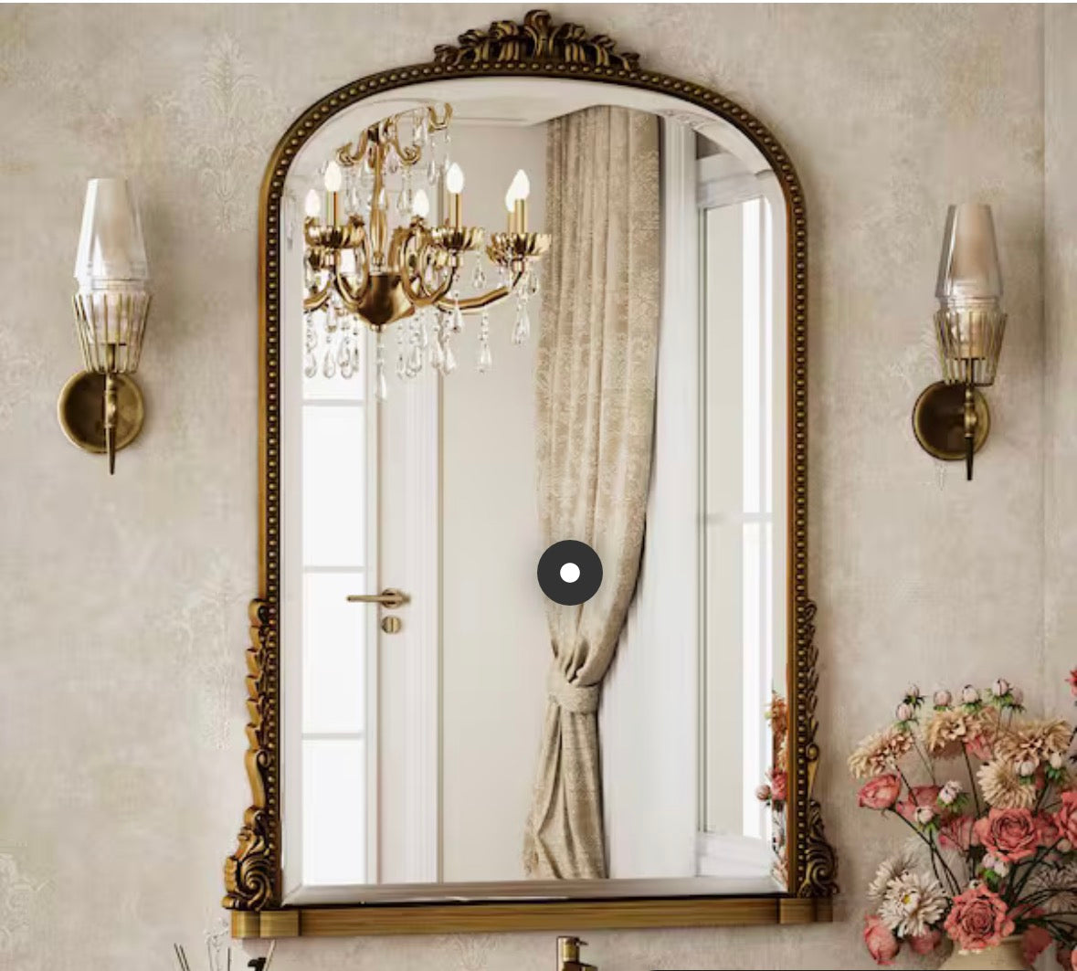 Antique Gold 28 in. W x 40 in. H Arched Modern Polyurethane Framed with Decoration Antique Vanity Mirror Wall Mirror