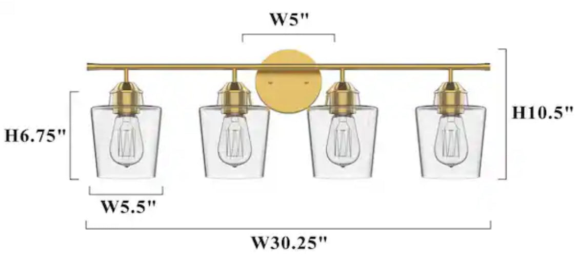 Pavlen 24 in. 3-Lights Antique Brass Vanity Light with Clear Glass Shades