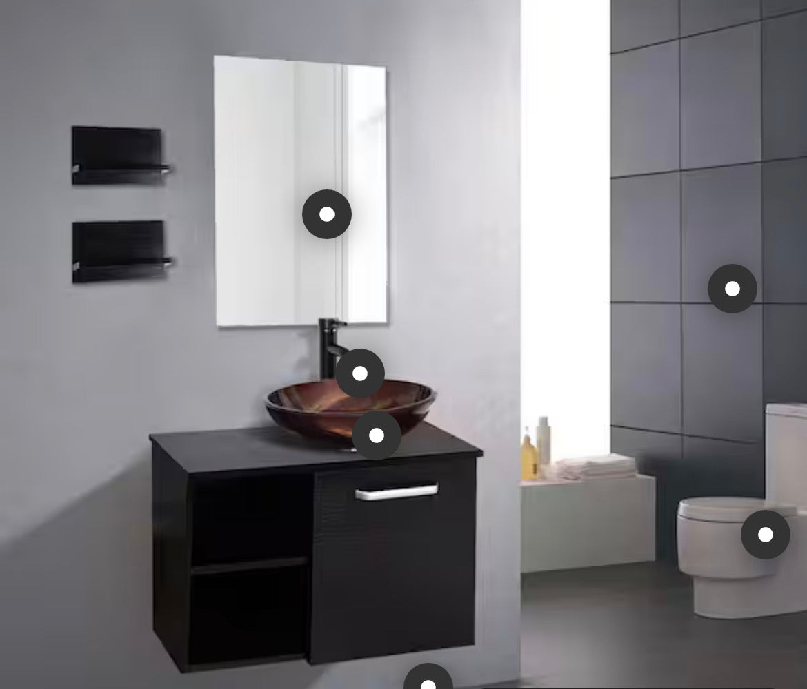 28 in. W x 19 in. D x 16 in. H Single Sink Black Bath Vanity with mirror and without Top Sink
