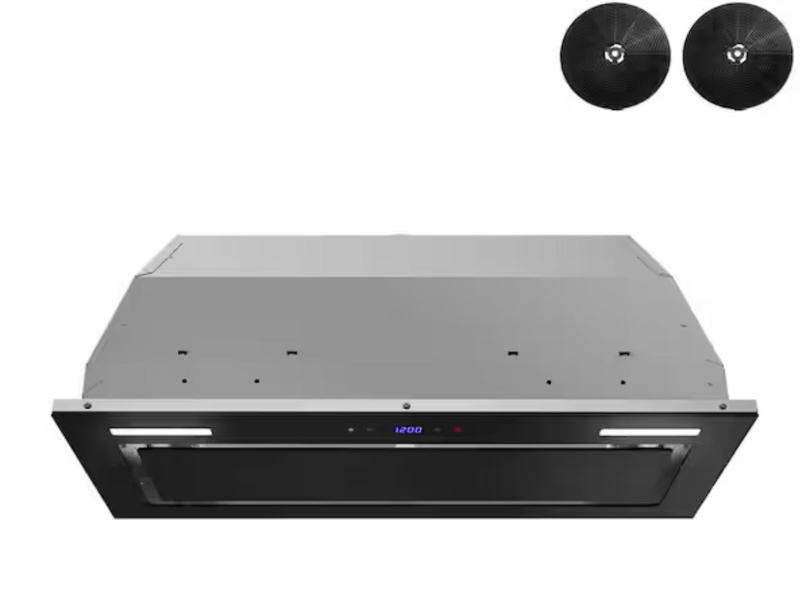 28 in. 350 CFM Lemina Ductless Insert Range Hood in Glossy Black, Mesh Filters, Touchpad Control, LED Lights