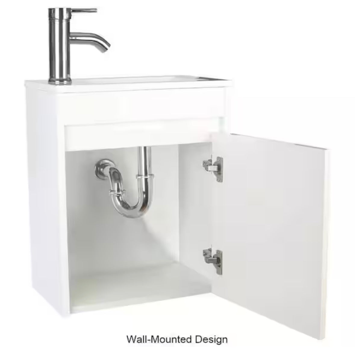 16 in. W x 9.8 in. D x 20.3 in. H Wall-Mounted Bathroom Vanity Set in White with Resin Sink and Faucet Drain P-Trap