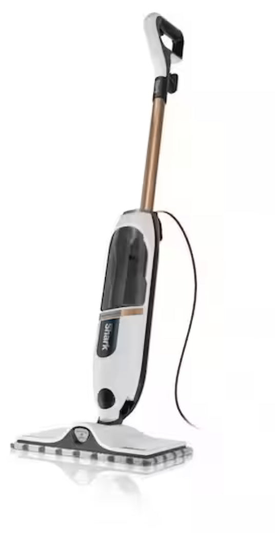 SteamSpot Corded Steam Mop with Steam Blaster for Hard Floors in White with XL Removable Tank, Washable Pads, S2001