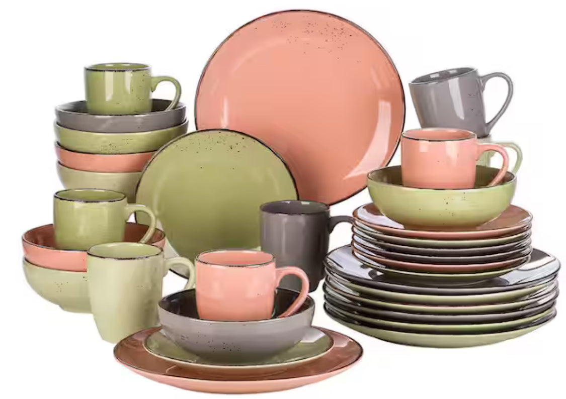 Navia Jardin Multi-colors 16-Piece Stoneware Dinnerware Sets with Dinner Plate, Dessert Plate, Bowl, Mug (Service for 4)