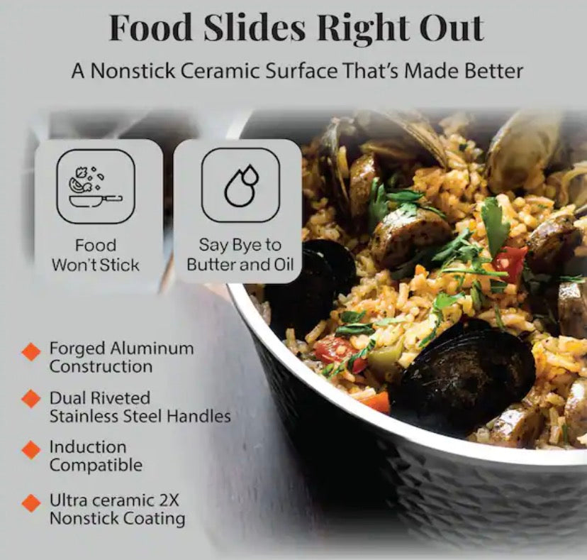Hammered Black 5 qt. Aluminum Non-Stick Stock Pot with Glass Lid