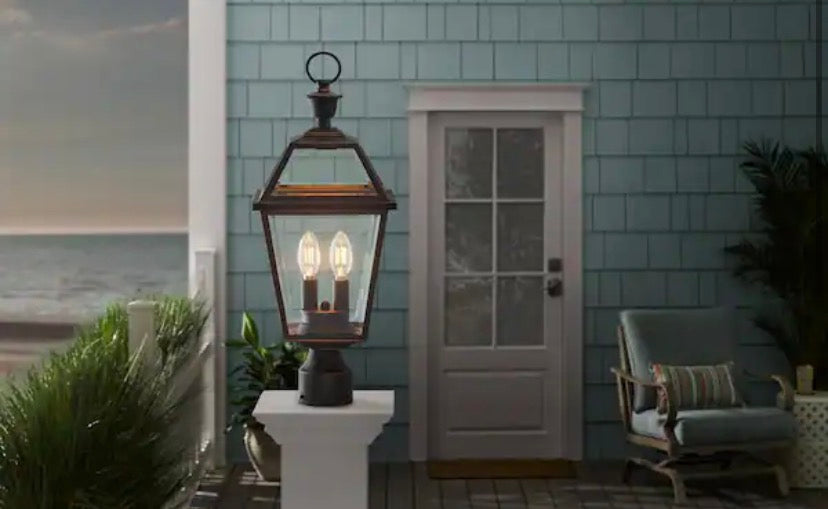 Glenneyre 2-Light Oil-Rubbed Bronze French Quarter Gas Style Outdoor Post Mount Light with Clear Glass