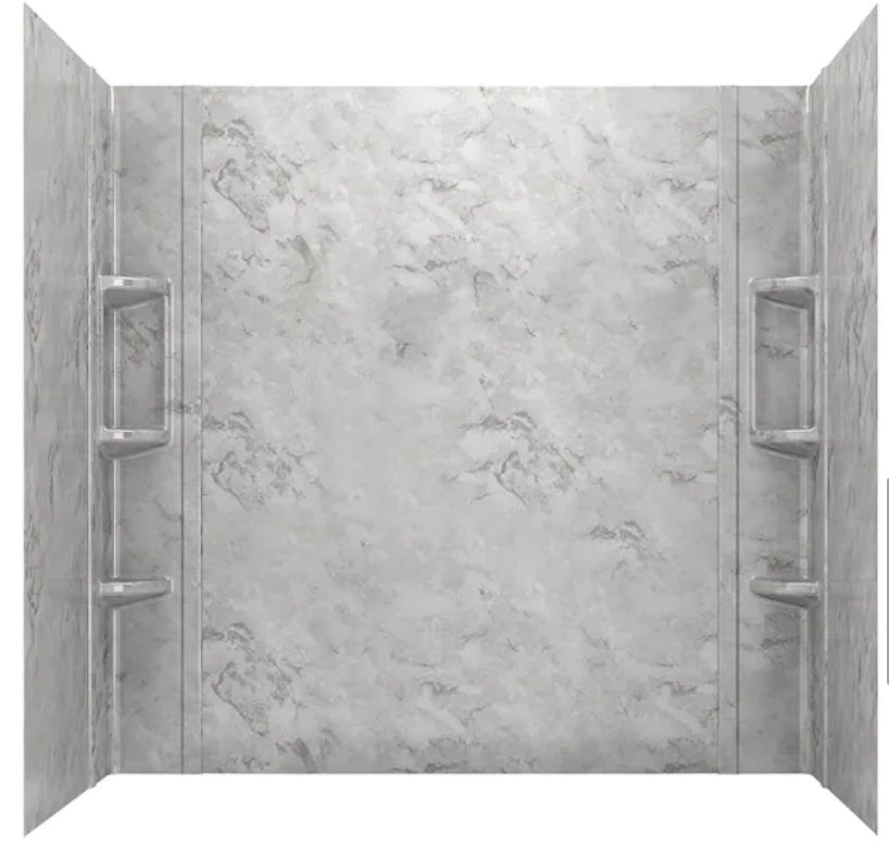 Ovation 32 in. x 60 in. x 59 in. 5-Piece Glue-Up Alcove Bath Wall Set in Silver Celestial