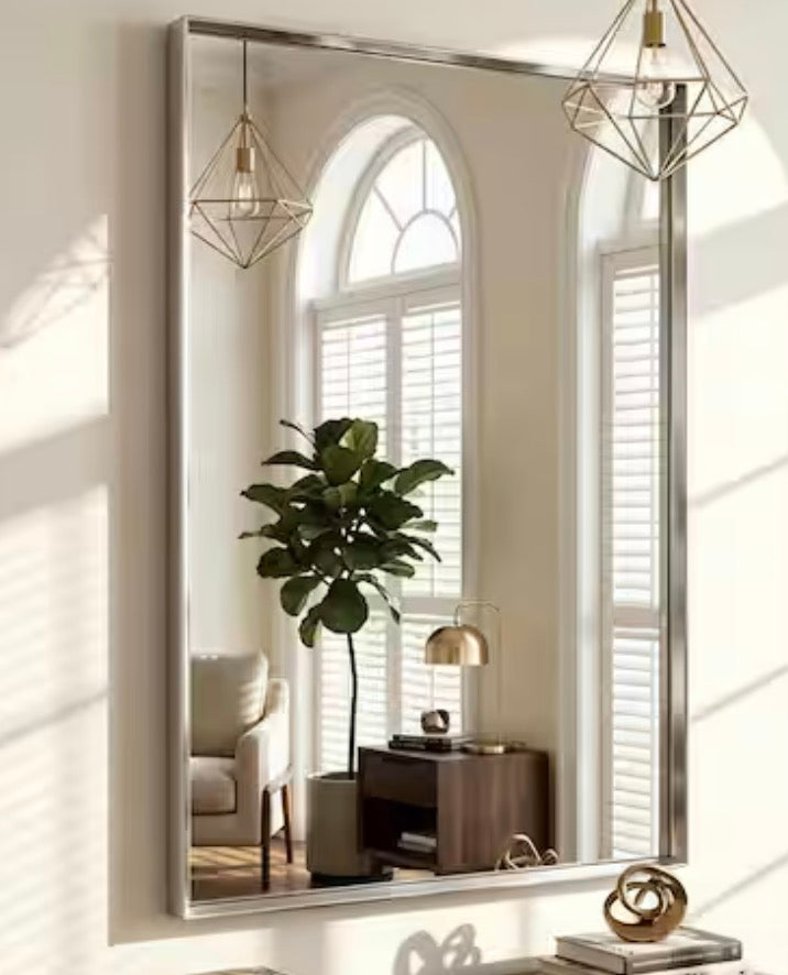 Modern Silver 30 in. W x 55 in. H Rectangle Aluminum Alloy Deep Framed Vanity Wall Mirror