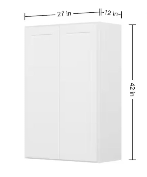 Easy-DIY 27 in. W x 12 in. D x 42 in. H Ready to Assemble Wall Kitchen Cabinet in Shaker White 2-Door-3 Shelves