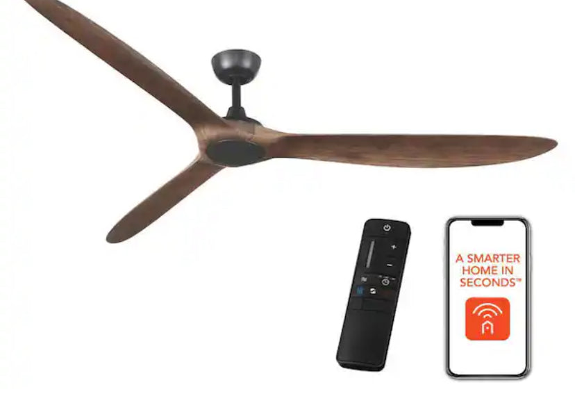 Tager 72 in. Indoor/Outdoor Matte Black Smart Ceiling Fan with Remote Control Powered by Hubspace