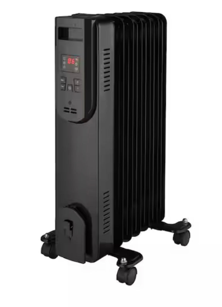 1500-Watt Black Indoor Electric Oil-Filled Radiator Convection Radiant Space Heater with Remote Control for Living Space
