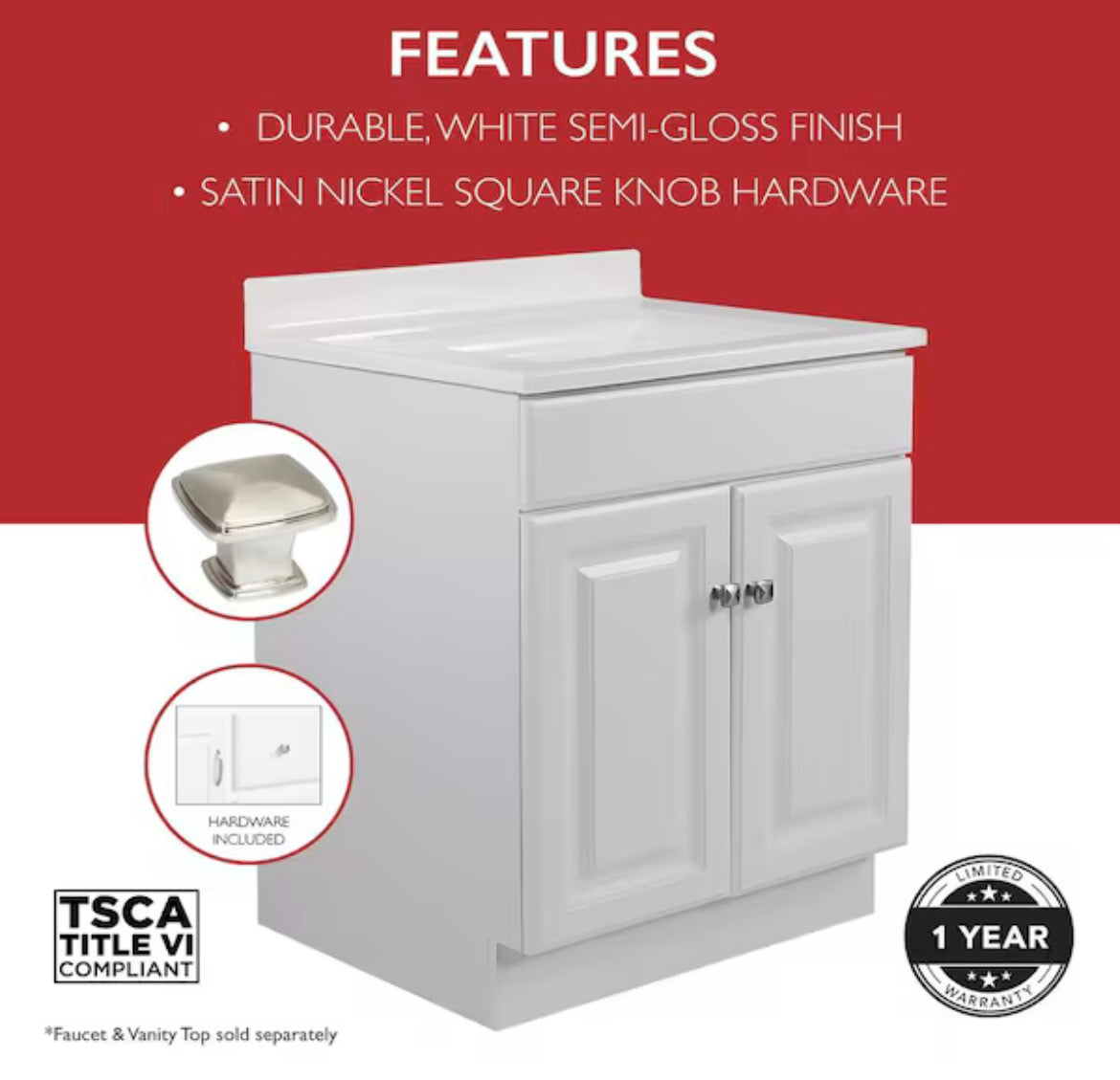 Wyndham 24 in. 2-Door Bath Vanity Cabinet Only in White (Ready to Assemble)