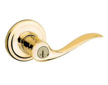 Load image into Gallery viewer, Tustin Polished Brass Entry Door Handle Featuring SmartKey Security
