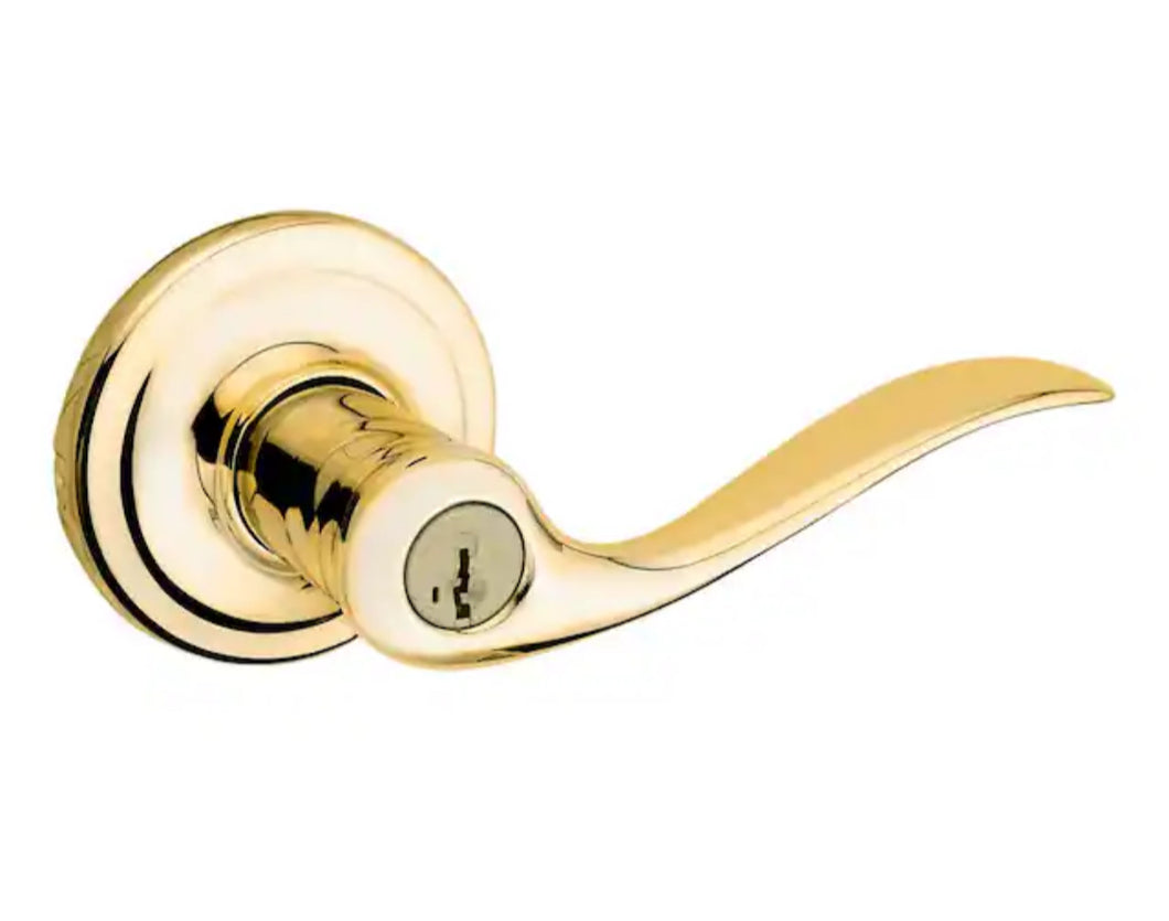 Tustin Polished Brass Entry Door Handle Featuring SmartKey Security