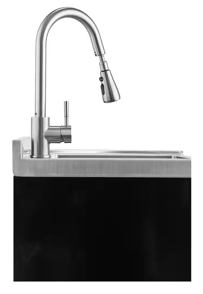 14 in. D x 30 in. W Freestanding Laundry/Utility Sink in Stainless Steel and Black with Pull-Out Faucet