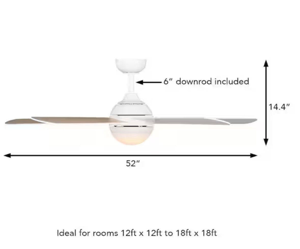 Morland 52 in. Smart Indoor/Covered Outdoor Matte White Ceiling Fan with Remote and Integrated LED Powered by Hubspace