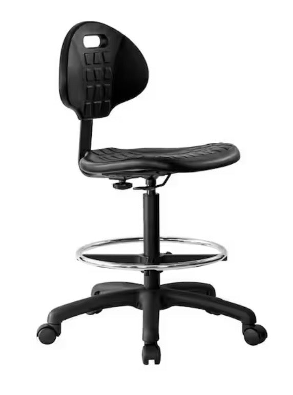 18.5 in. Width Standard Black Polyurethane Drafting Chair with Adjustable Height