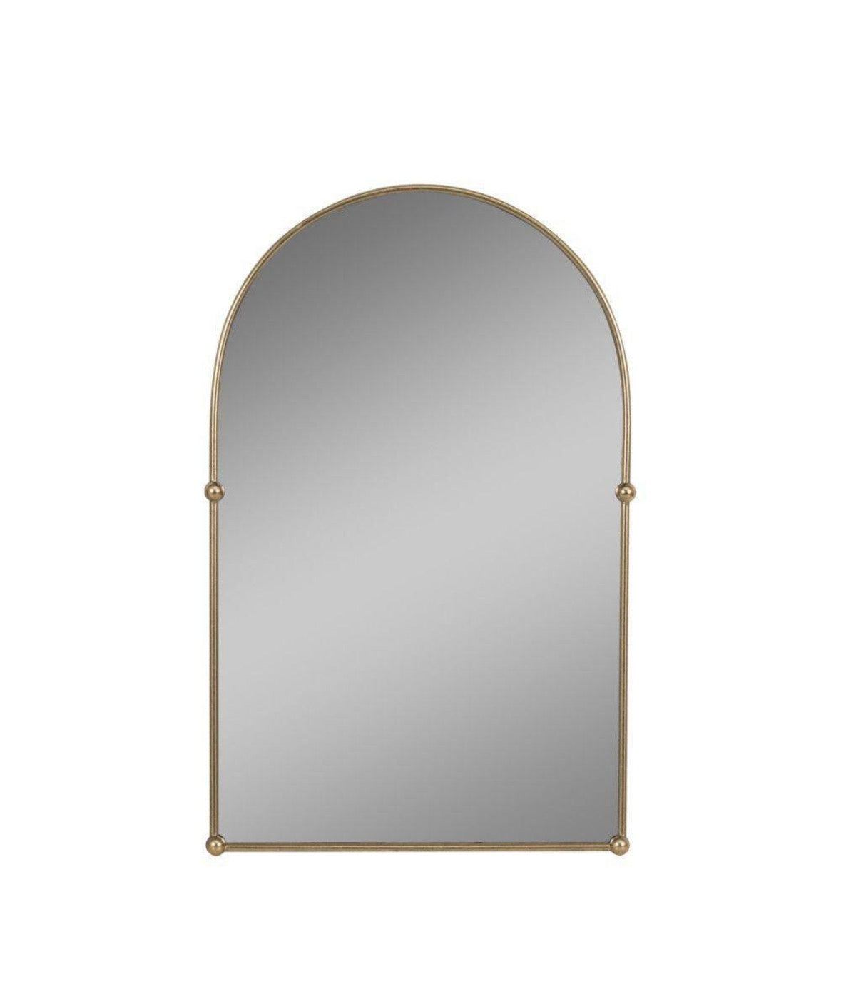 Gold 24 in. W x 38 in. H Arch Iron and Wood Wall Mirror with Knobs