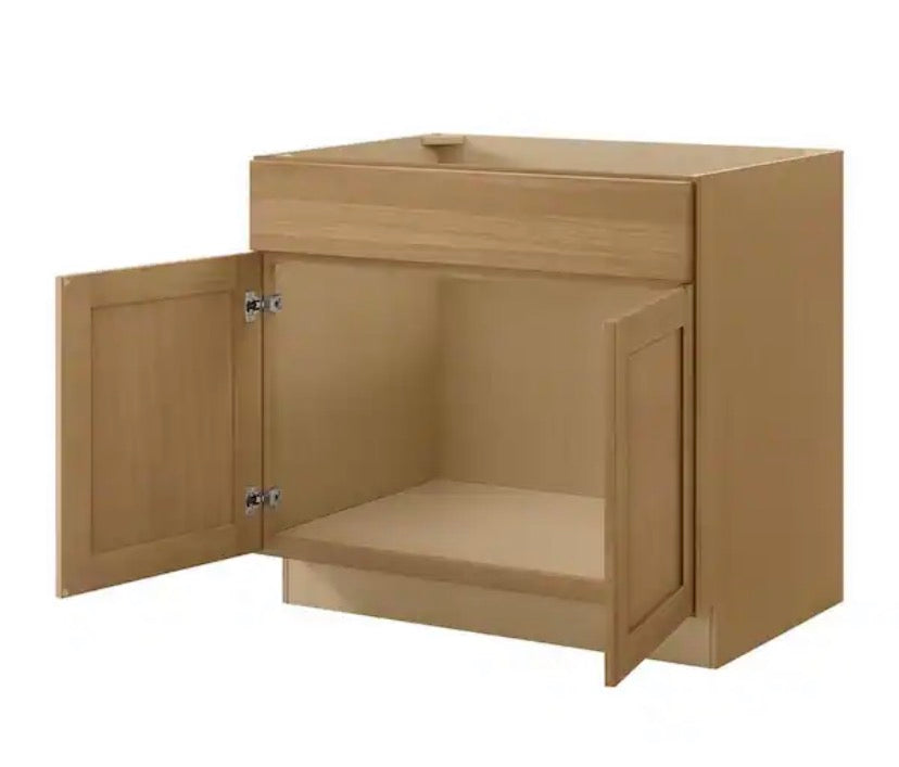 Avondale 36 in. W x 24 in. D x 34.5 in. H Ready to Assemble Plywood Shaker Sink Base Kitchen Cabinet in White Oak