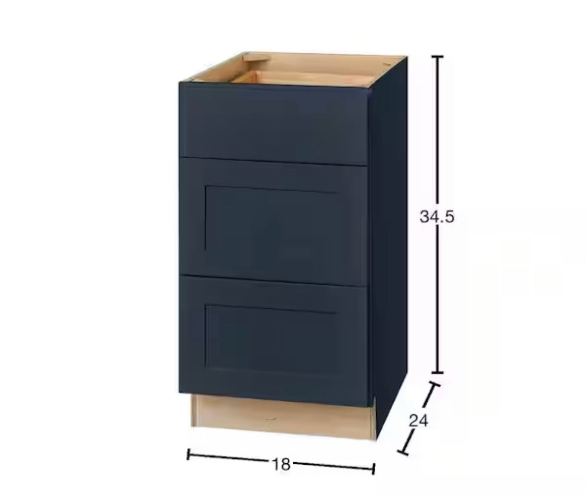 Avondale 18 in. W x 24 in. D x 34.5 in. H Ready to Assemble Plywood Shaker Drawer Base Kitchen Cabinet in Ink Blue