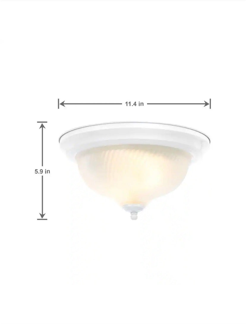 11 in. 2-Light White Flush Mount with Frosted Swirl Glass Shade