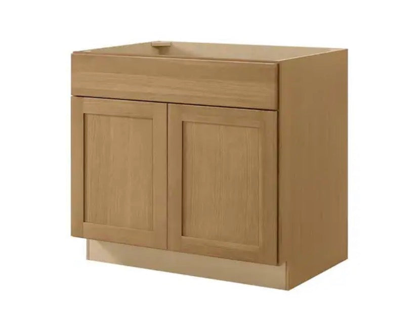 Avondale 36 in. W x 24 in. D x 34.5 in. H Ready to Assemble Plywood Shaker Sink Base Kitchen Cabinet in White Oak