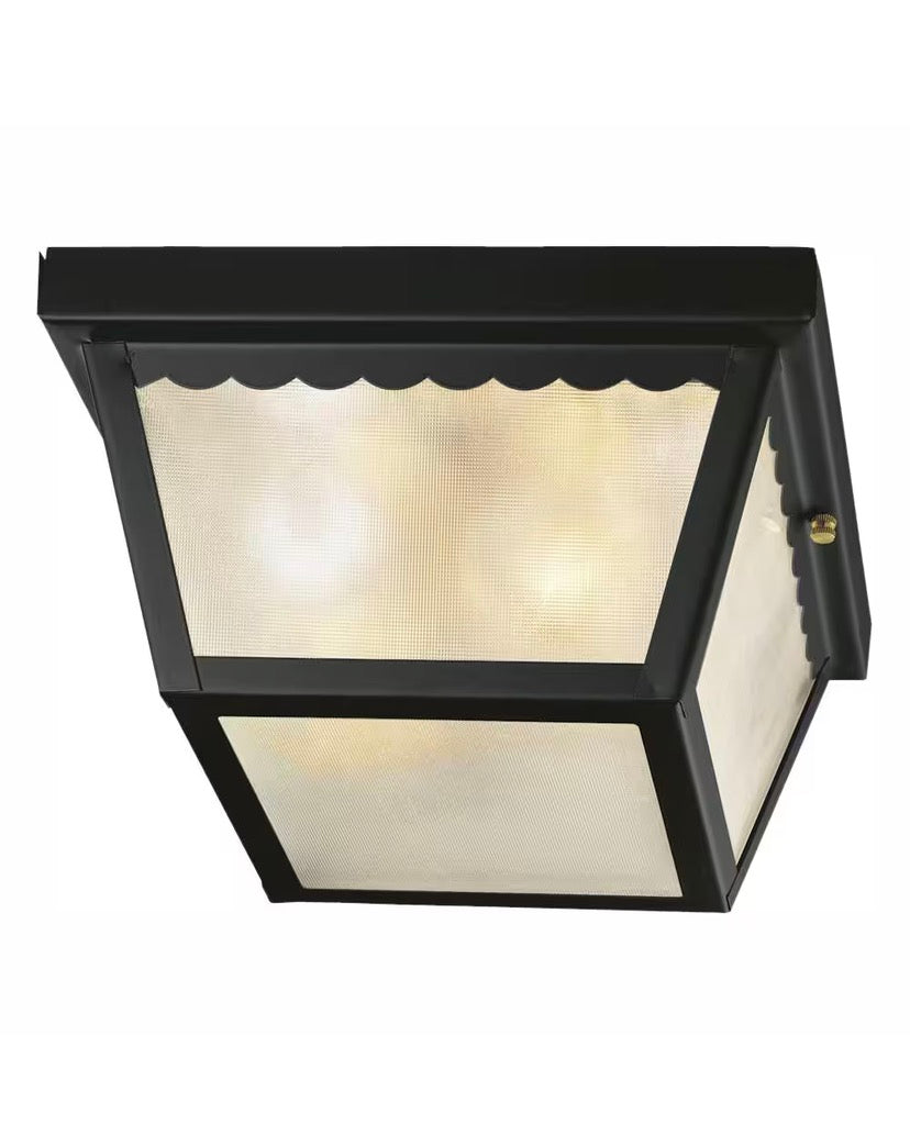 2-Light Matte Black Outdoor Ceiling Light Flush Mount Light
