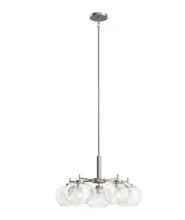 Load image into Gallery viewer, Anamaya 23.5 in. 5-Light Brushed Nickel Vintage Farmhouse Shaded Circle Chandelier for Kitchen
