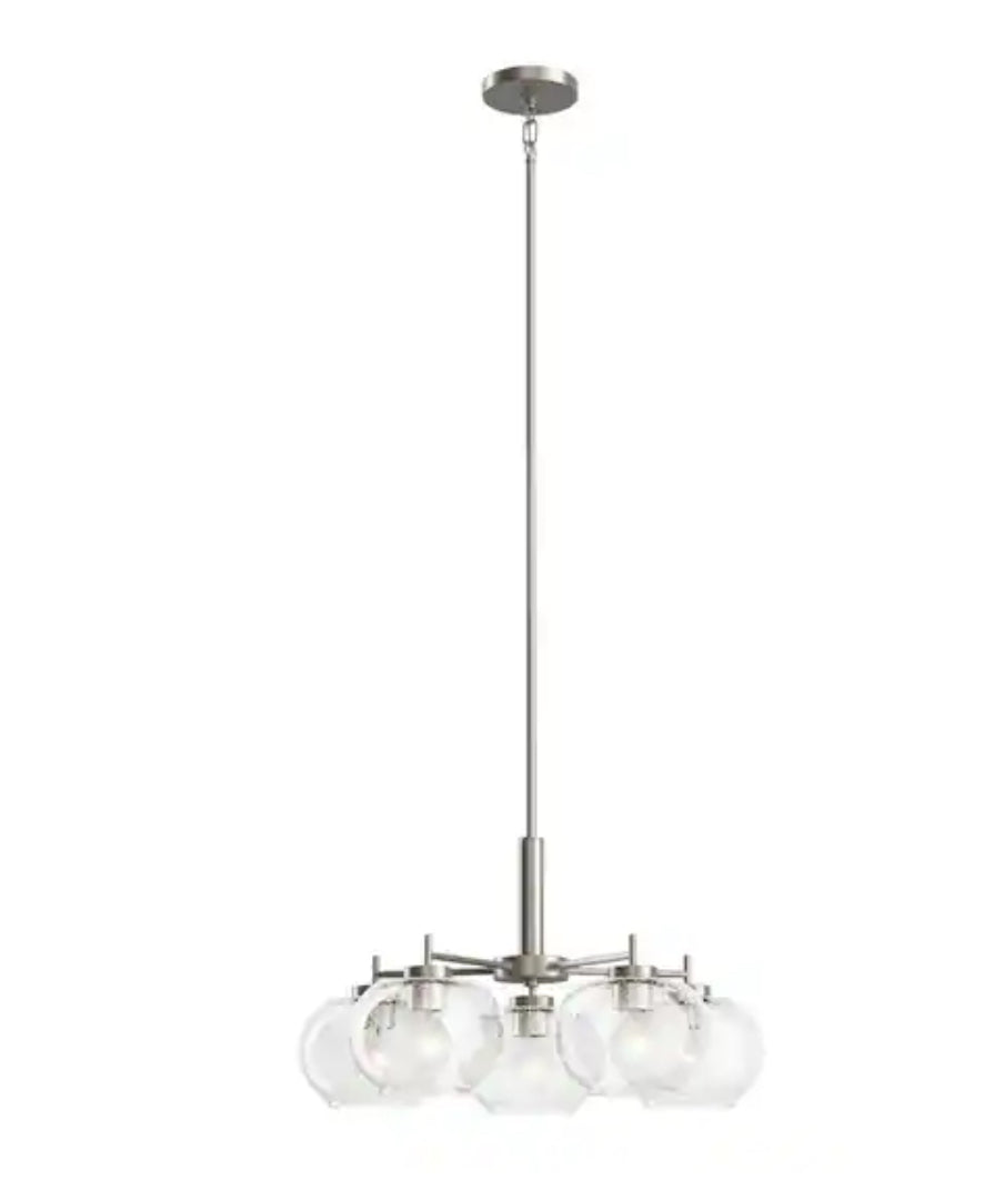 Anamaya 23.5 in. 5-Light Brushed Nickel Vintage Farmhouse Shaded Circle Chandelier for Kitchen