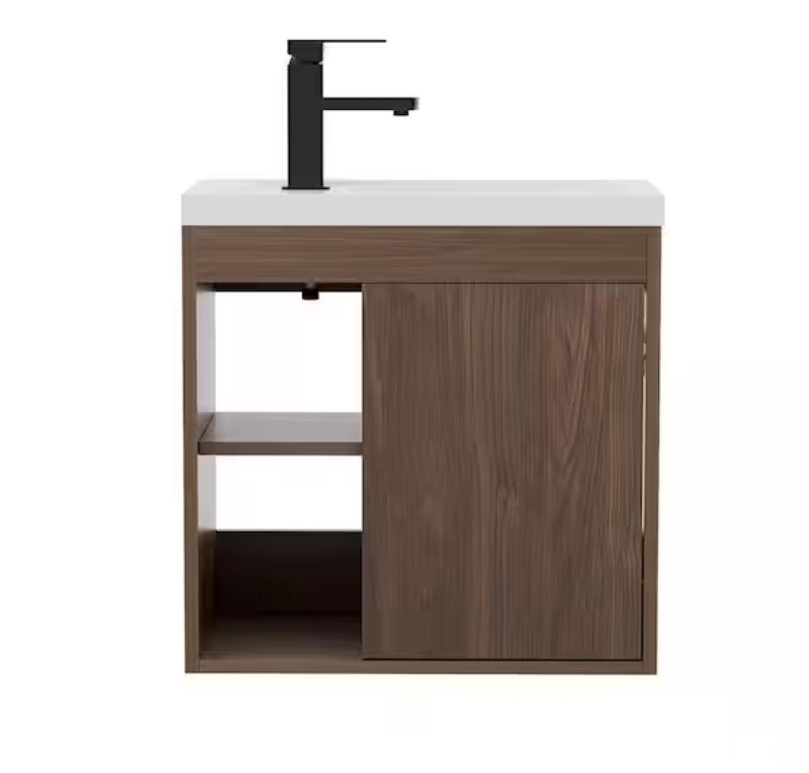20 in. W x12 in. D x 21.6 in. H Single Sink Floating Bath Vanity in Walnut with White Resin Top and Faucet Drain Set