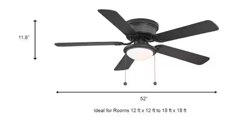 Hugger 52 in. LED Indoor Black Ceiling Fan with Light Kit