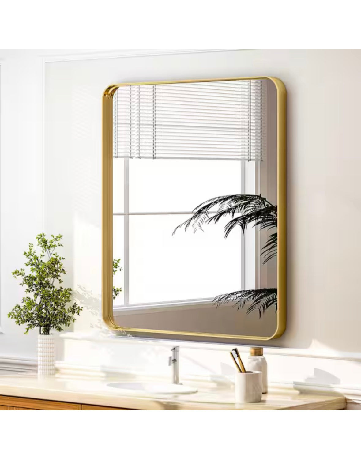 30 in. W x 40 in. H Rectangular Modern Aluminum Framed Rounded Gold Wall Mirror