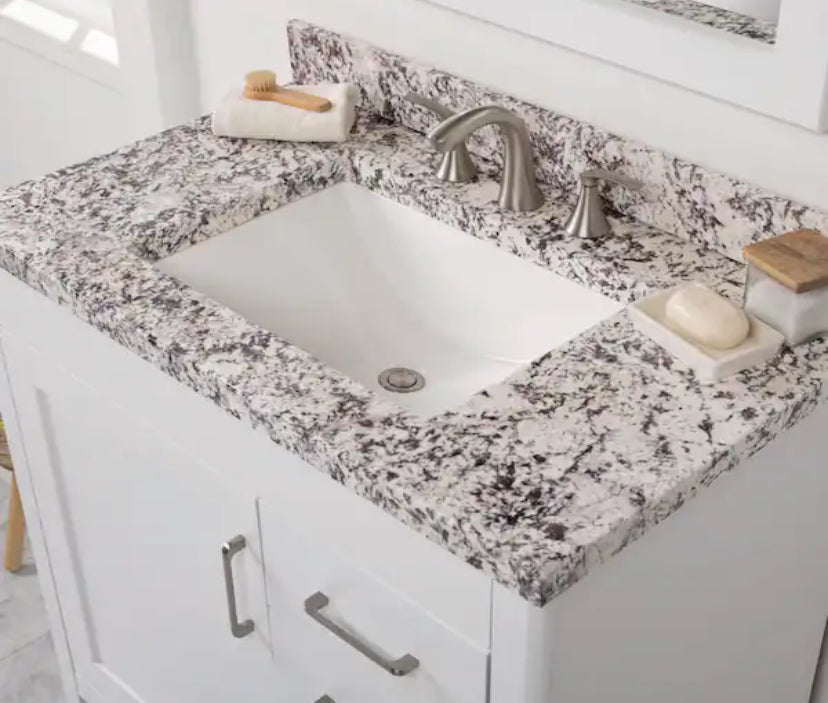 37 in. W x 22 in. D Cultured Marble White Rectangular Single Sink Vanity Top in Bianco Antico
