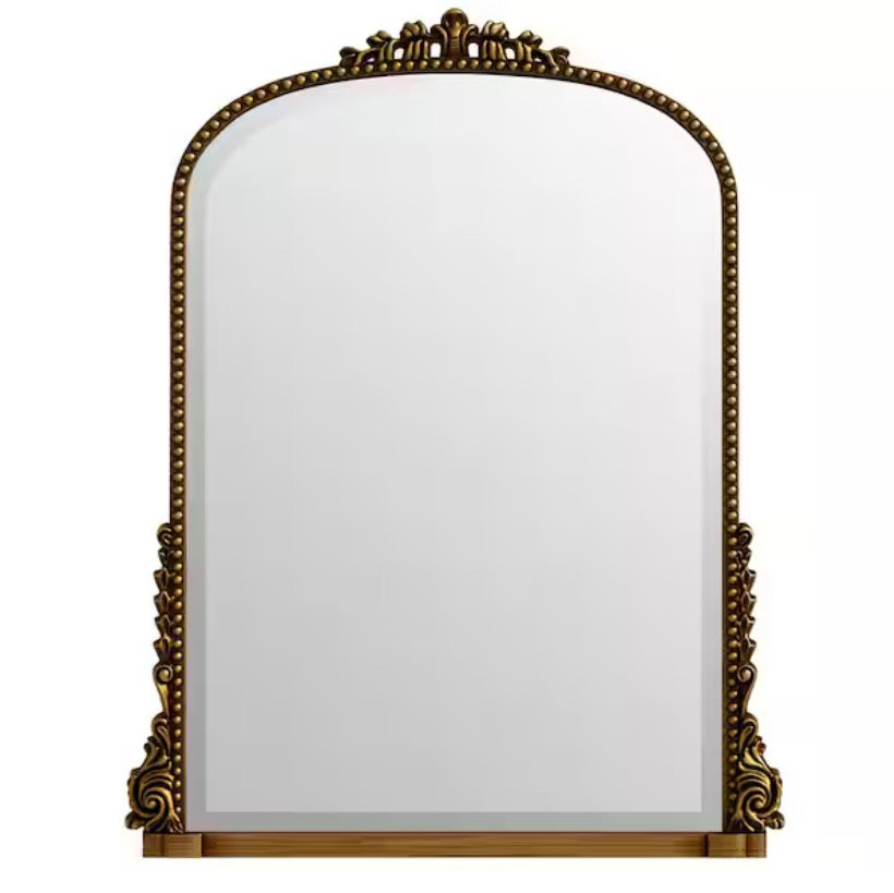 Antique Gold 24 in. W x 32 in. H Arched Modern Polyurethane Framed with Decoration Antique Vanity Mirror Wall Mirror