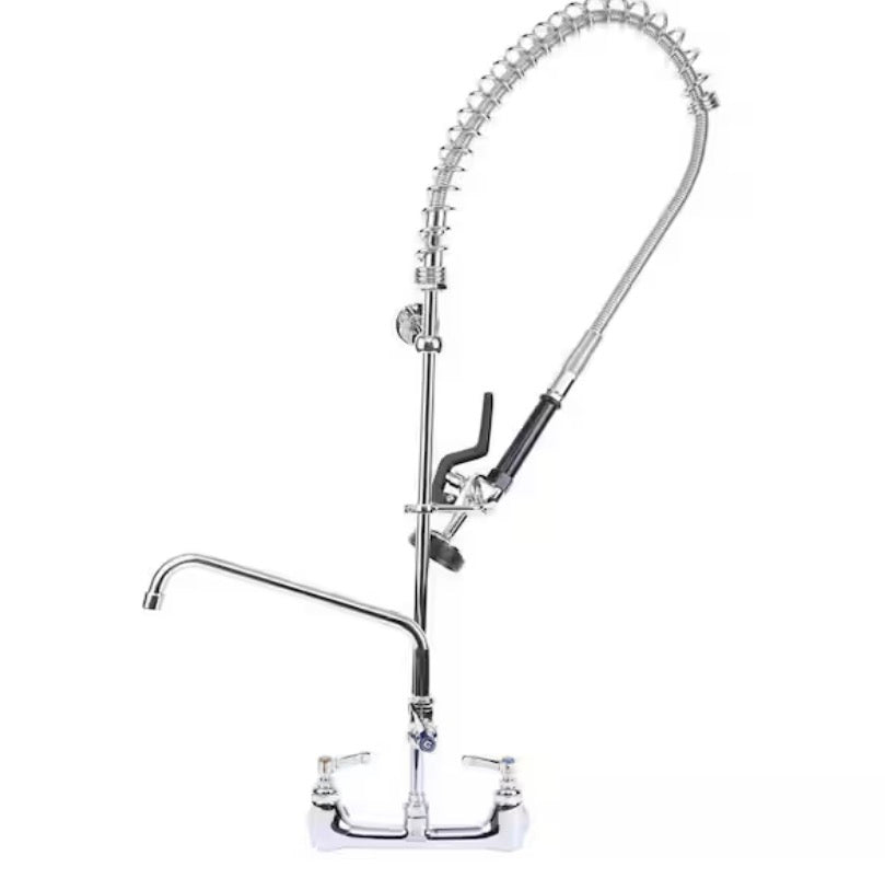 Commercial Restaurant Pull Down 2-Handle Wall Mount Pre-Rinse Spray Utility Kitchen Faucet in Polished Chrome