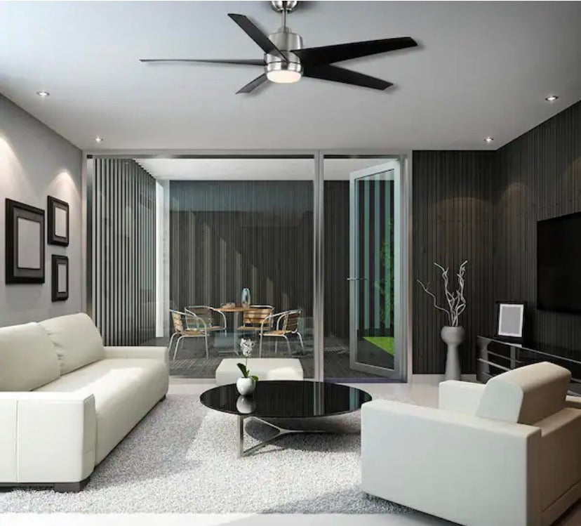 Mena 54 in. White Color Changing Integrated LED Indoor/Outdoor Brushed Nickel Ceiling Fan with Light Kit and Remote