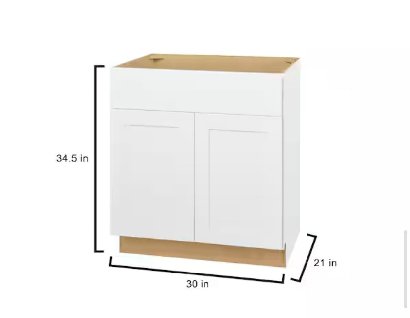 Avondale Shaker Alpine White Quick Assemble Plywood 30 in Vanity Sink Base Kitchen Cabinet (30in W x 21in D x 34.5in H)