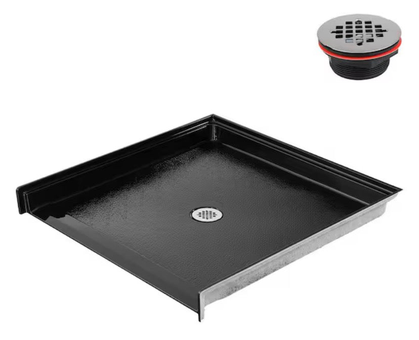 GB-2634-540-BL 48 in. x 38 in. Alcove Acrylic Shower Pan Base in Glossy Black with Center Drain, Drain Included