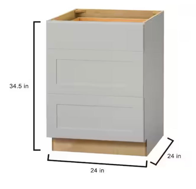 Avondale 24 in. W x 24 in. D x 34.5 in. H Ready to Assemble Plywood Shaker Drawer Base Kitchen Cabinet in Dove Gray