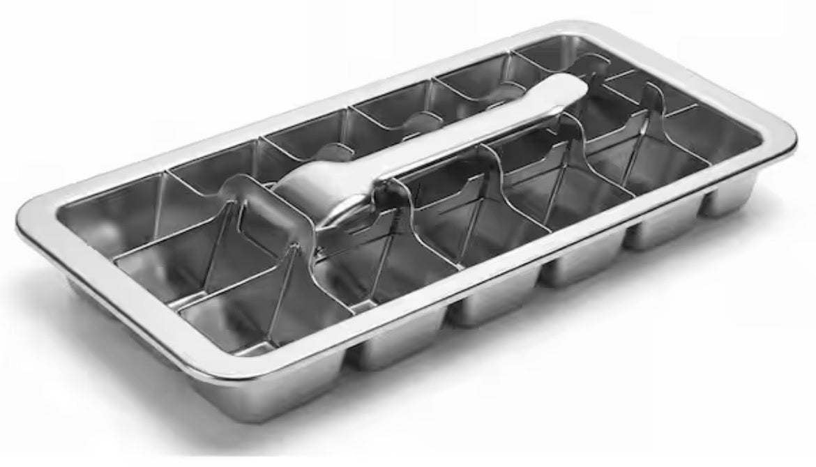 Silver Stainless Steel Ice Cube Tray Retro Handle Ice Mold Kitchen Tray Plastic-Free Non-Toxic Dishwasher Safe
