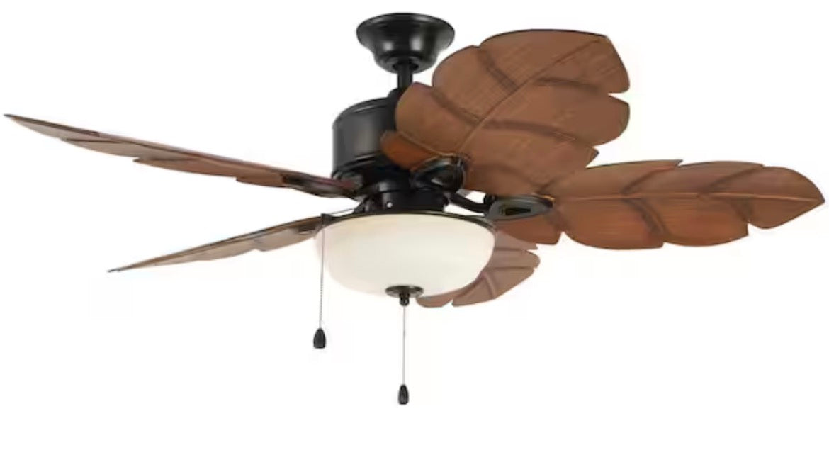 Palm Cove 52 in. Indoor/Outdoor LED Natural Iron Ceiling Fan with Light Kit, Downrod and Reversible Motor