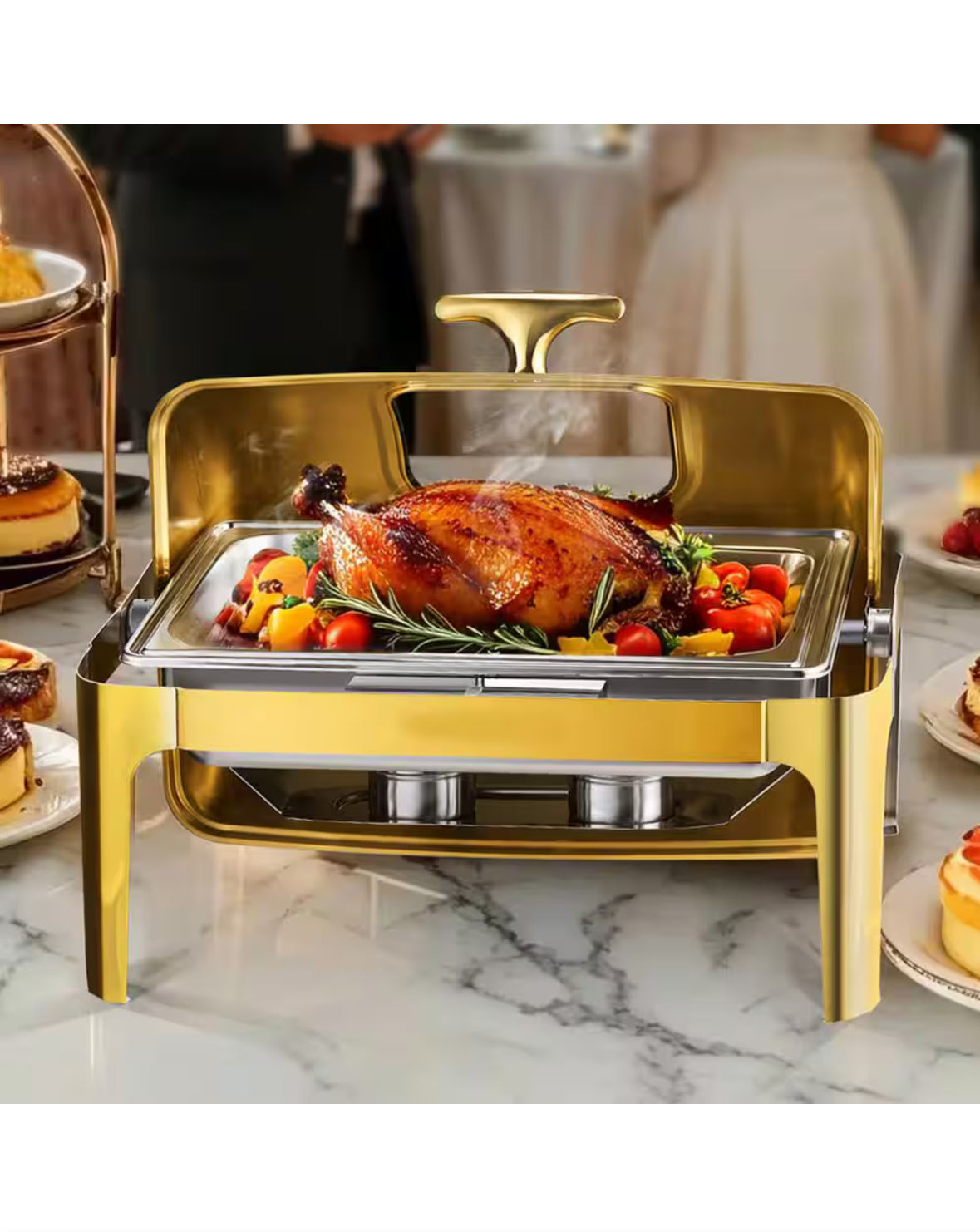 Roll Top Chafing Dish Buffet Complete Set, 9 qt. Gold,Stainless Steel,Chafing Dishes Accessories,withCorrosion Resistant