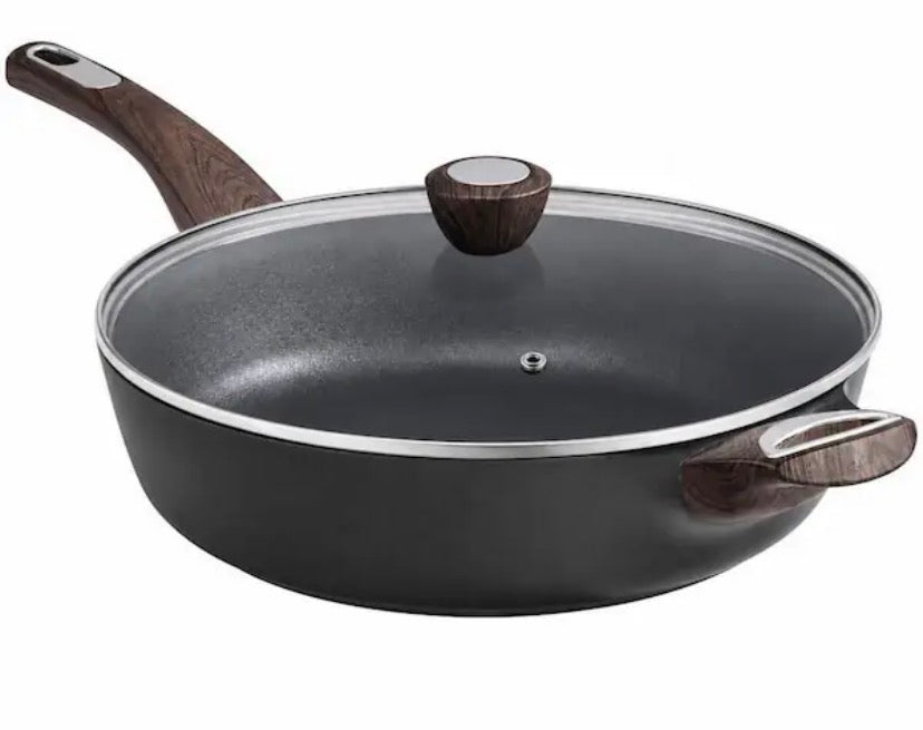 5 qt. Black Aluminum Nonstick Saute Pan with Lid Induction Pan Healthy Non-Toxic Cooking Pan with Helper Handle