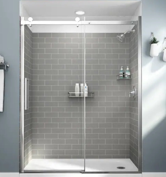 Passage 32 in. x 60 in. x 72 in. 4-Piece Glue-Up Alcove Shower Wall in Gray Subway Tile