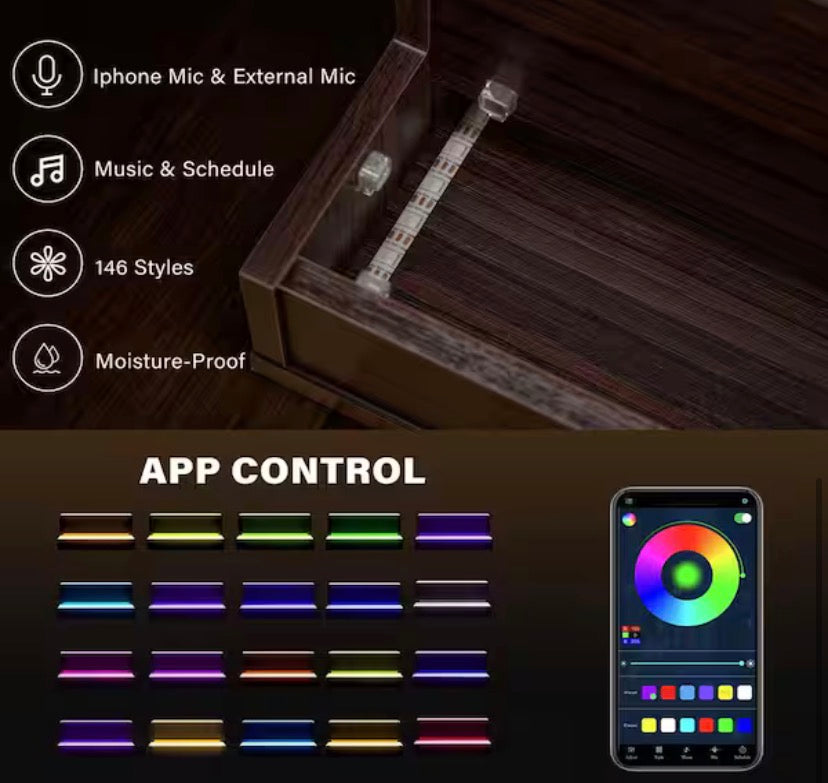 CH 11 in. H x 24 in. W 10-Bottle Walnut Engineered Wood Bar Shelves,LED Lighted Liquor Bottle Display Shelf