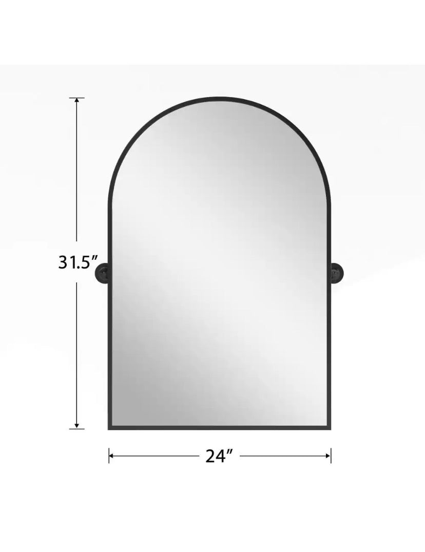 24 in. W x 31.5 in. H Modern Arch-Top Metal Framed Black Pivoted Wall Vanity Mirror