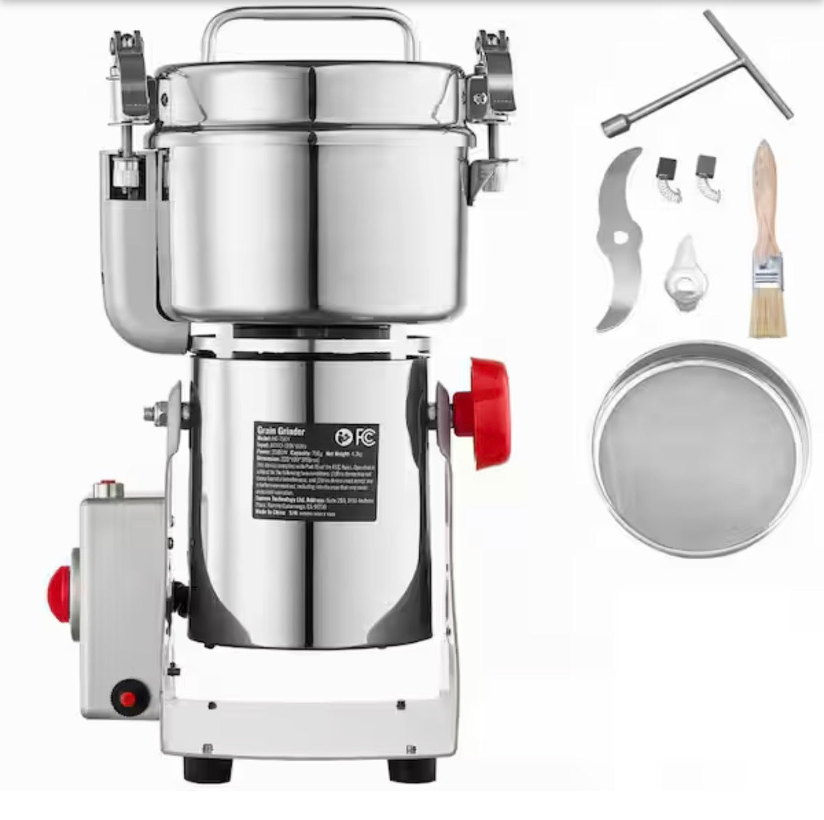 750g Electric Grain Mill Grinder, 2000-Watt High Speed, Stainless Steel Commercial Spice Pulverizer