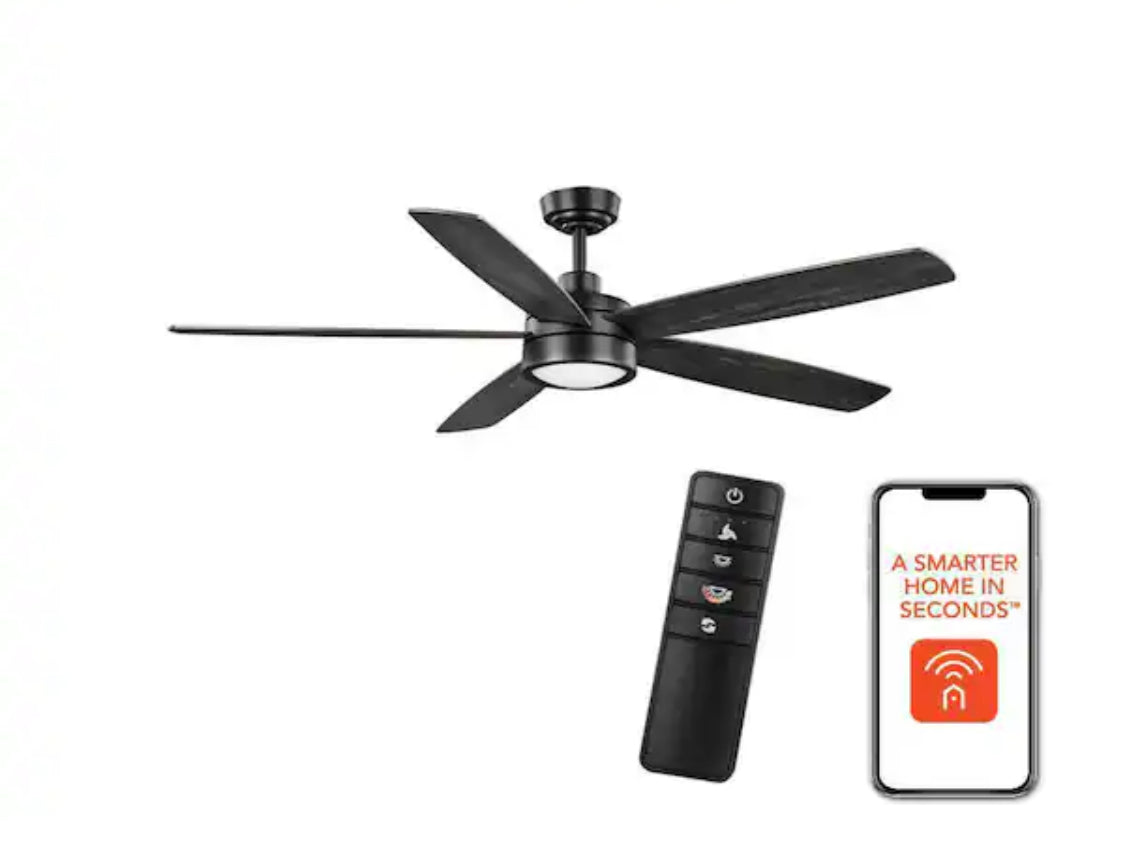 Driskol 60 in. White Color Changing LED Matte Black Smart Ceiling Fan with Light Kit and Remote Powered by Hubspace