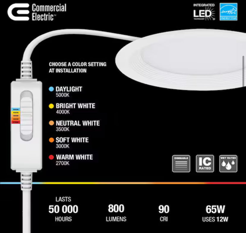 Elite Series 6 in. LED DuoBright, 3-Level Lumen Select, Baffle Canless Recessed Light, Adjustable CCT
