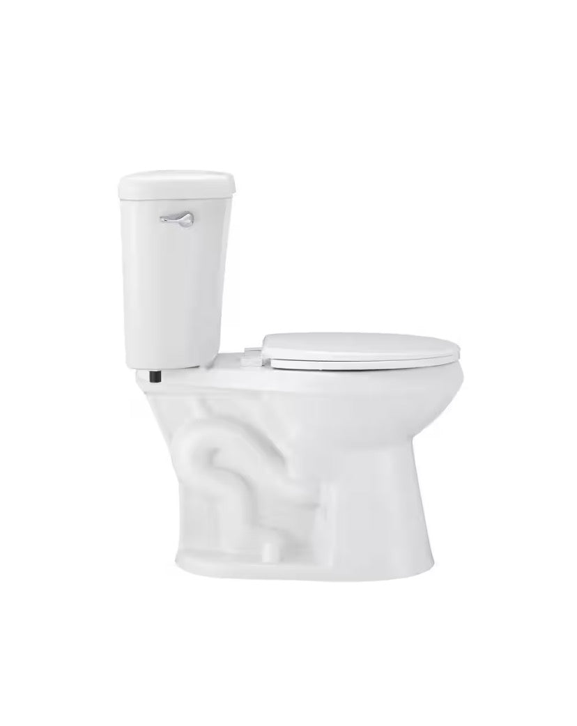 10 in. Rough in. 2-Piece 1.28 GPF Single Flush Round Front Toilet in White, Seat Included