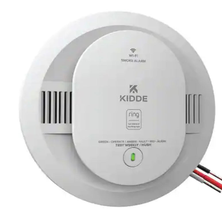 Hardwired Ring App Enabled Smart Smoke Detector with AA Backup Battery, Voice Alerts, Interconnected Alarm